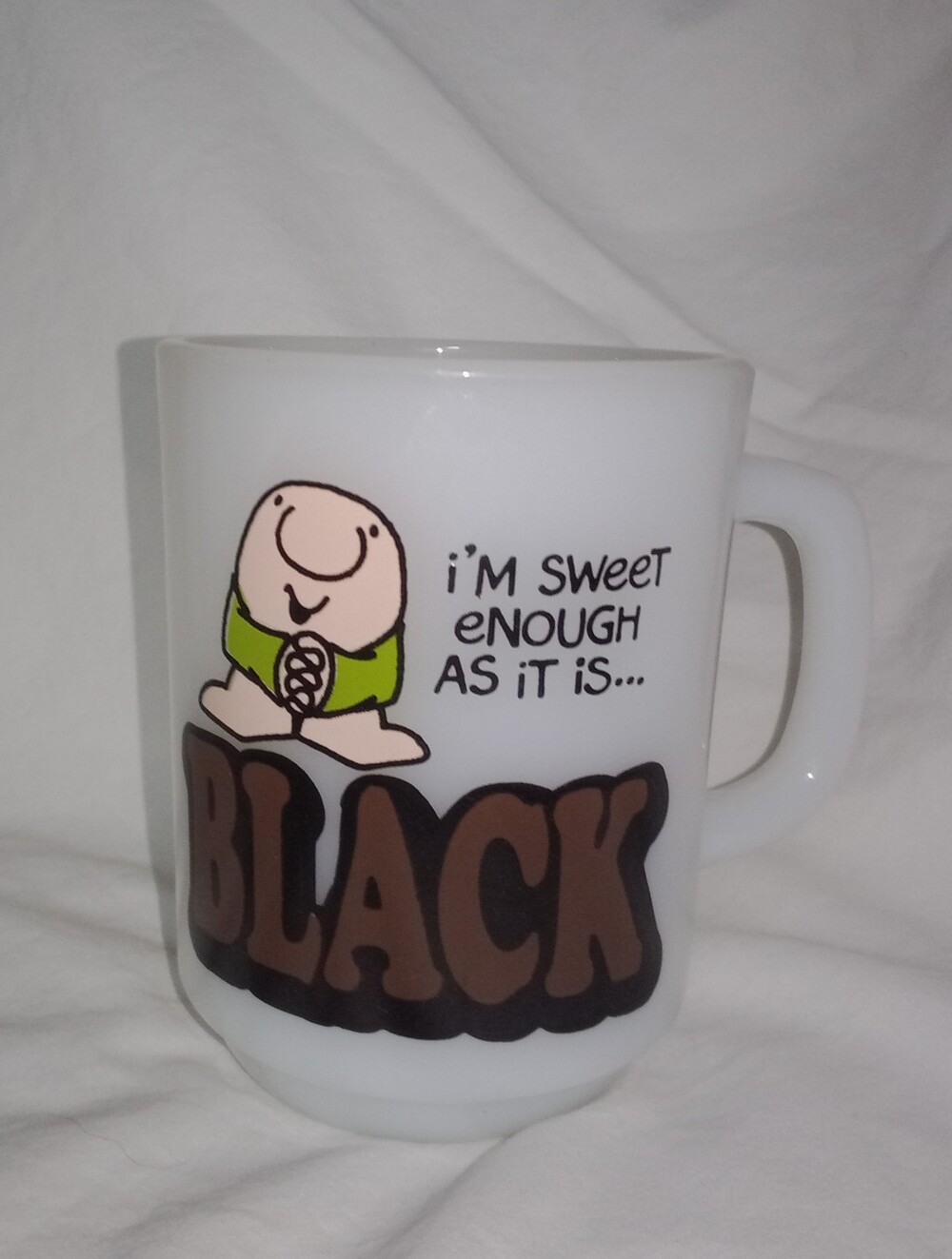 Vintage Ziggy Milk Glass Coffee Cup Mug by Anchor Hocking 1979 Tom Wilson